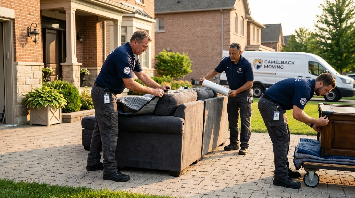 Large estate moving crew wrapping furniture in Whitestown, IN