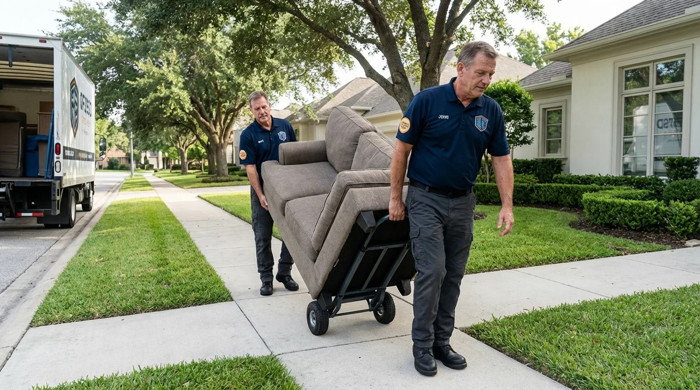 Local residential moving crew loading furniture in Whitestown, IN