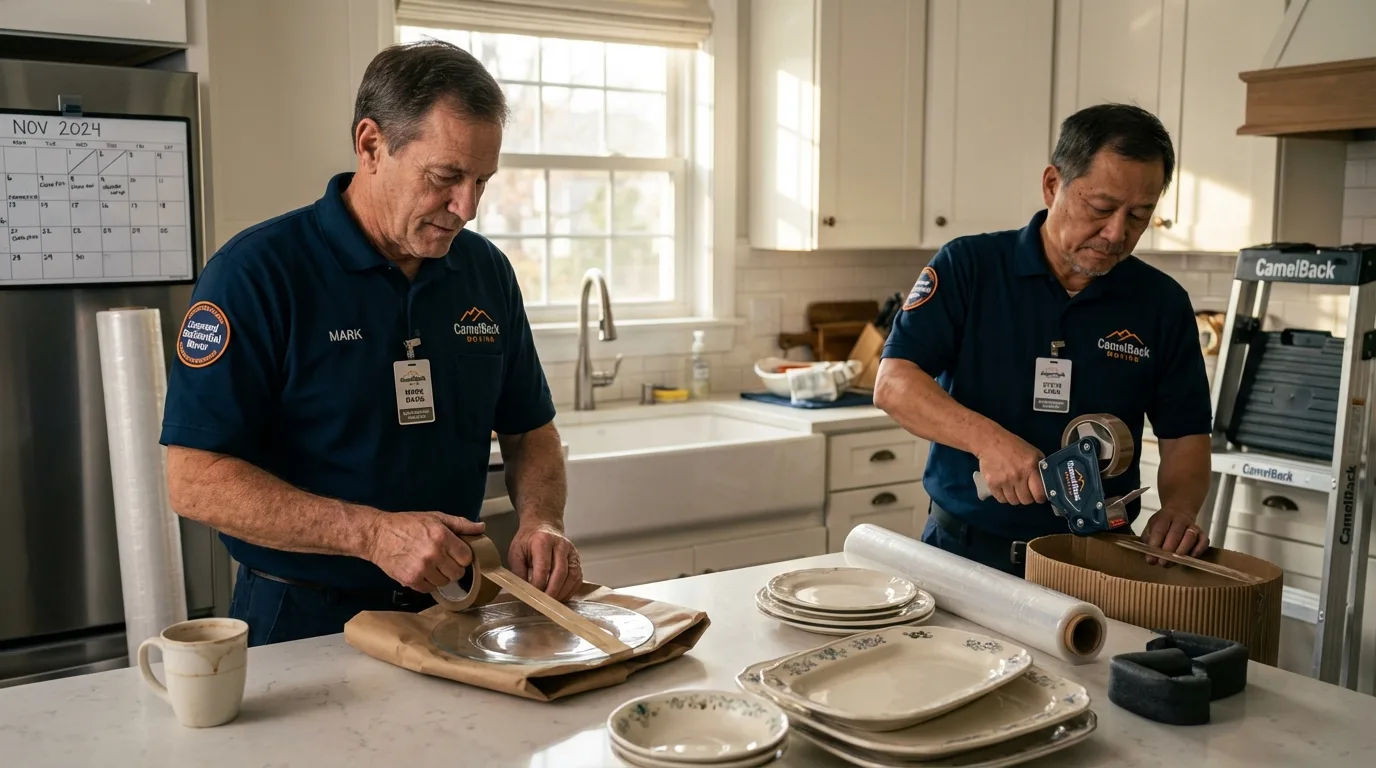 Professional crew packing kitchen dishware in Whitestown, IN